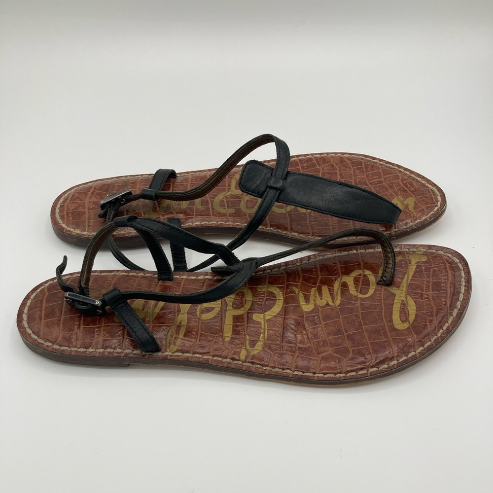 Sam Edelman Women's Black Gigi Flat Crocodile Buckle Leather Sandals 8